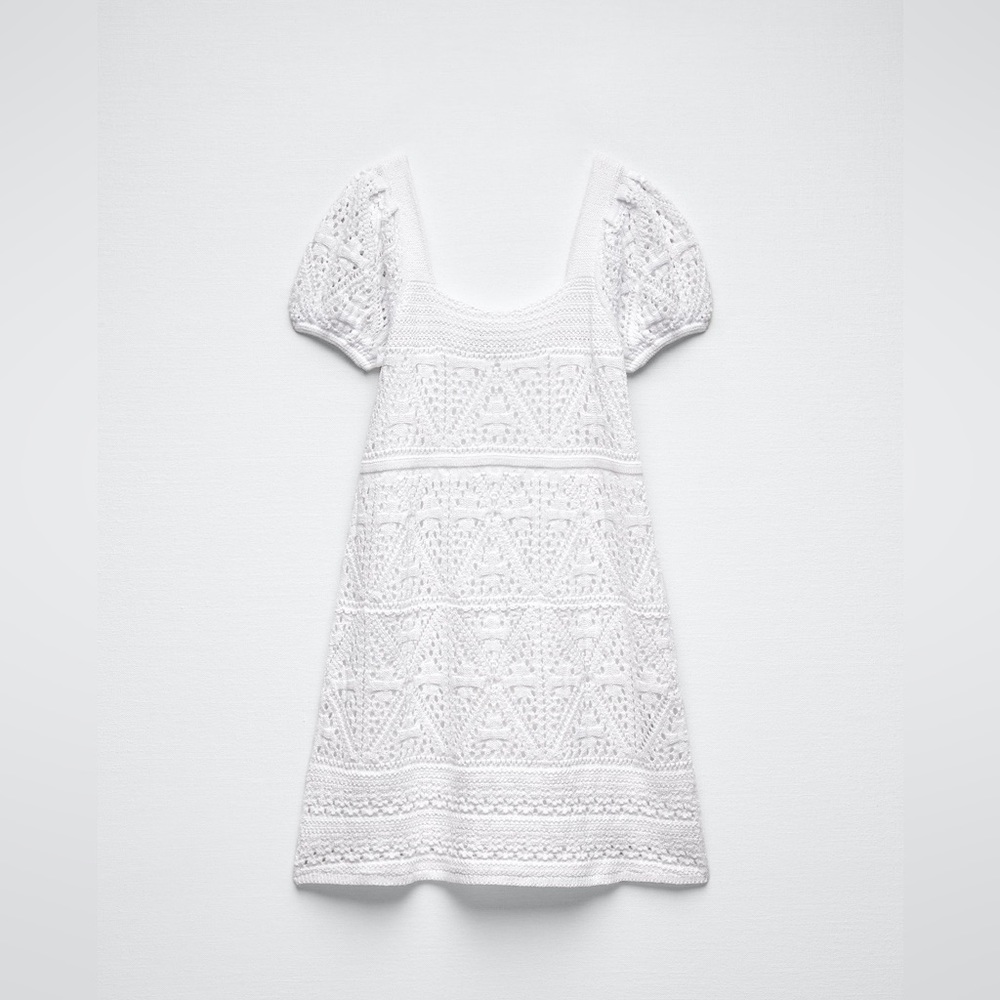 ZARA knit dress crotchet white cotton organic - Picture 1 of 12